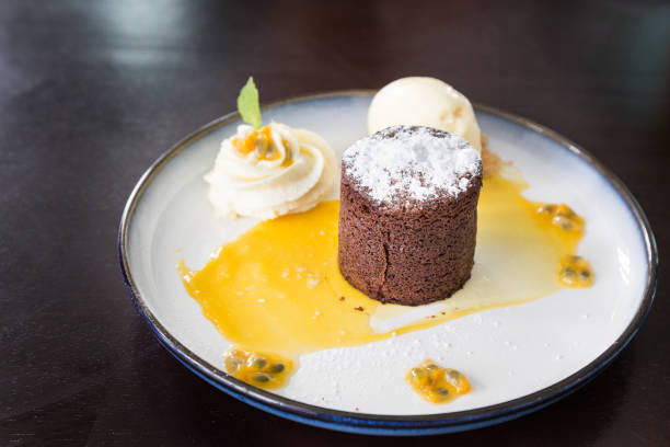 istock Valrhona chocolate moelleux or molten cake with passion fruit 1068776540