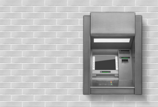 istock Street ATM teller machine with current operation. Blank screen for mockup 1068778286