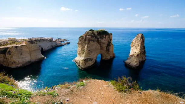 Photo of Pigeon Rocks at Raouche in Beirut, Lebanon