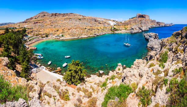 istock Lindos Acropolis and beach, Rhodes 1068785954
