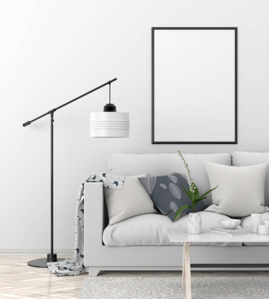 istock Mock up poster frame in Scandinavian style hipster interior. 3D illustration. 1068791202