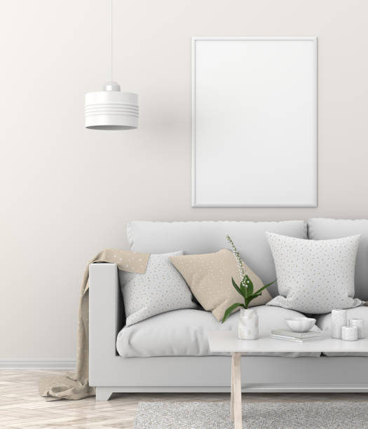 istock Mock up poster frame in Scandinavian style hipster interior. 3D illustration. 1068791428