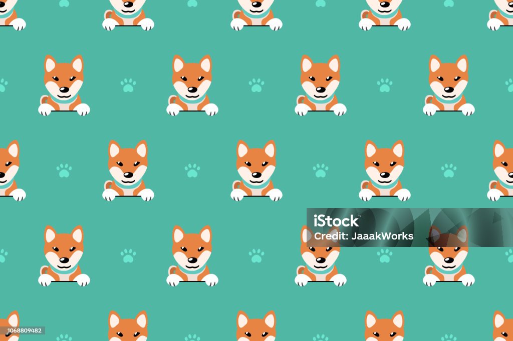 Vector cartoon character shiba inu dog seamless pattern Vector cartoon character shiba inu dog seamless pattern for design. Animal stock vector