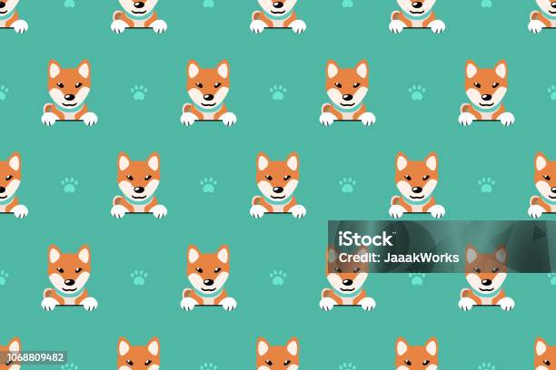 Vector Cartoon Character Shiba Inu Dog Seamless Pattern Stock Illustration - Download Image Now