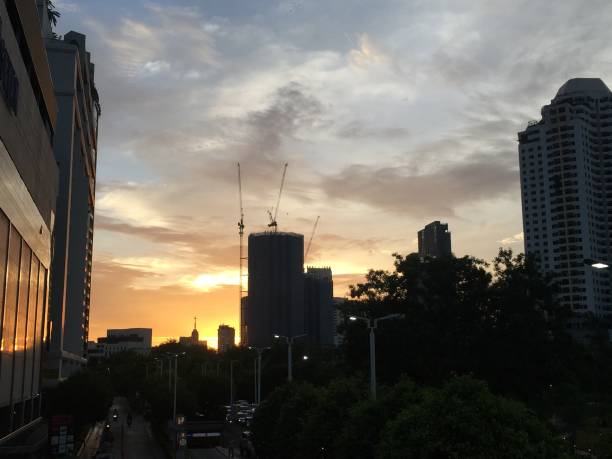 istock Beautiful sunrise and building in the evening. 1068814428