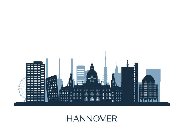 hannoverské panorama, monochromatická silueta. vektorové ilustrace. - hannover stock ilustrace