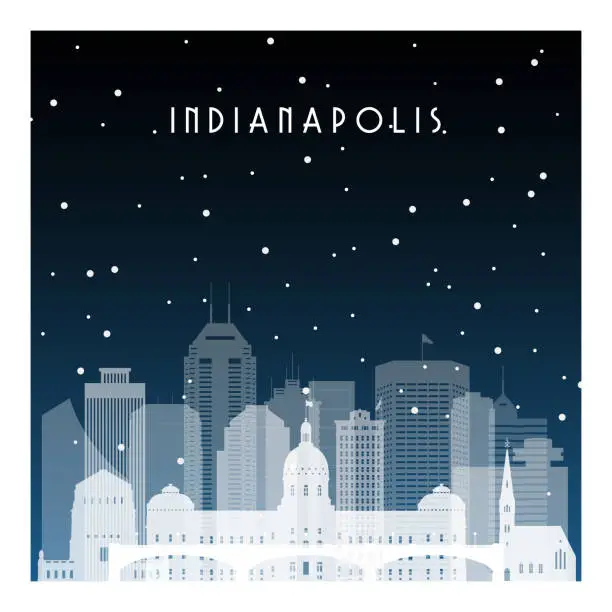 Vector illustration of Winter night in Indianapolis. Night city in flat style for banner, poster, illustration, background.