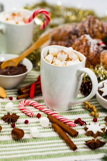 istock Christmas and New Year Background with Hot Cocoa with Marshmallows 1068819120