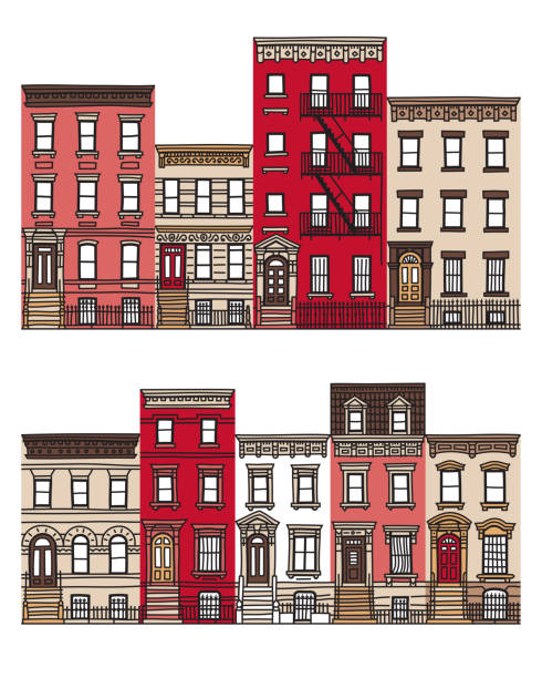 illustrations, cliparts, dessins animés et icônes de façades et vieux immeubles d’habitation - brooklyn new york city retro revival old fashioned