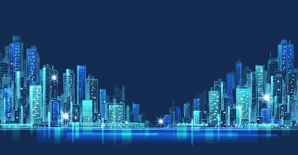 istock City skyline panorama at night, hand drawn cityscape, architecture illustration 1068833416