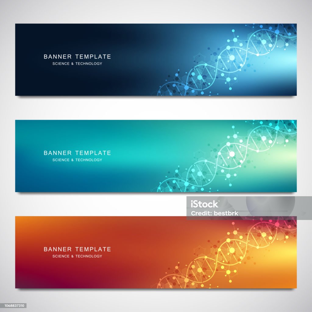 Vector Banners And Headers For Site With Dna Strand And Molecular ...