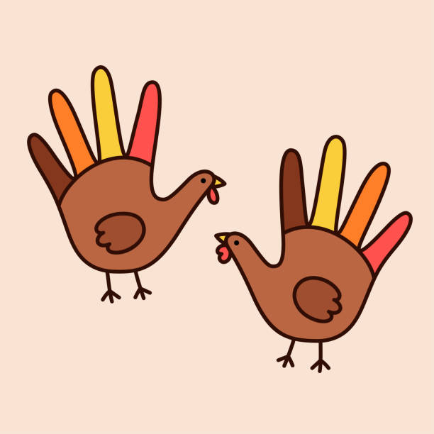 Thanksgivings hand turkey Simple hand print turkeys drawing for Thanksgiving day. Cute vector illustration. thanksgiving holiday drawings stock illustrations