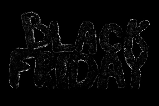 Three-dimensional glowing lettering Black Friday on black background