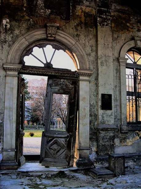 The leftover facade of an old house in skopje macedonia which was destroyed after the 1963 earthquake