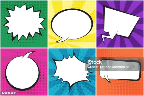 Set Of Bright Retro Comic Speech Bubbles Stock Illustration - Download Image Now - Superhero, Speech Bubble, Comic Book