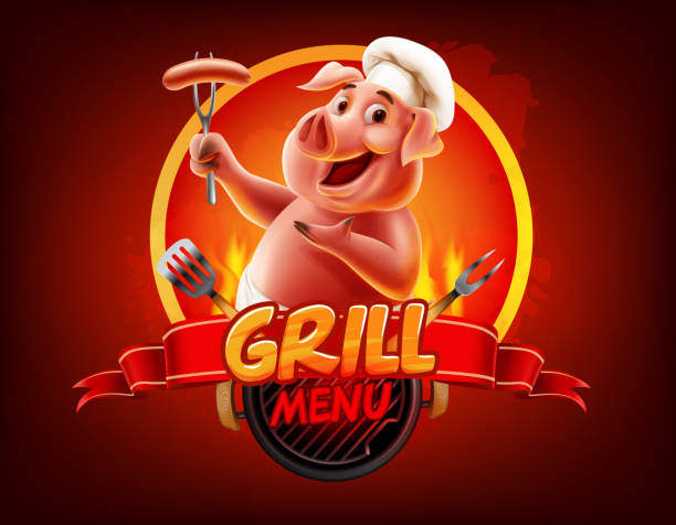 illustrations, cliparts, dessins animés et icônes de grillades de porc - barbecue grill chef barbecue sausage