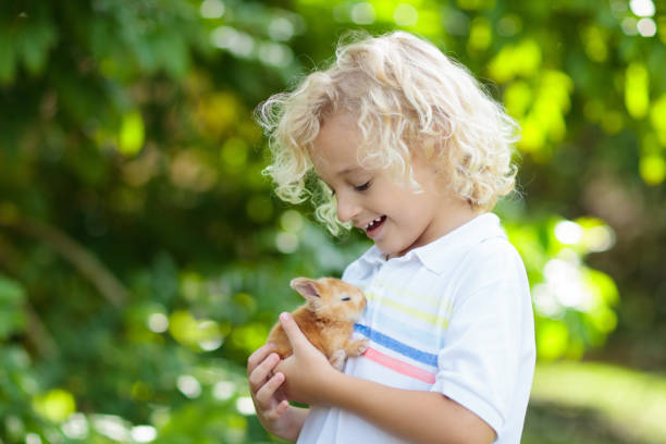 istock Child with rabbit. Easter bunny. Kids and pets. 1068859132