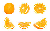 istock Orange fruit collection in different variations isolated over white background. Whole and sliced orange. Orange Clipping Path. 1068862234
