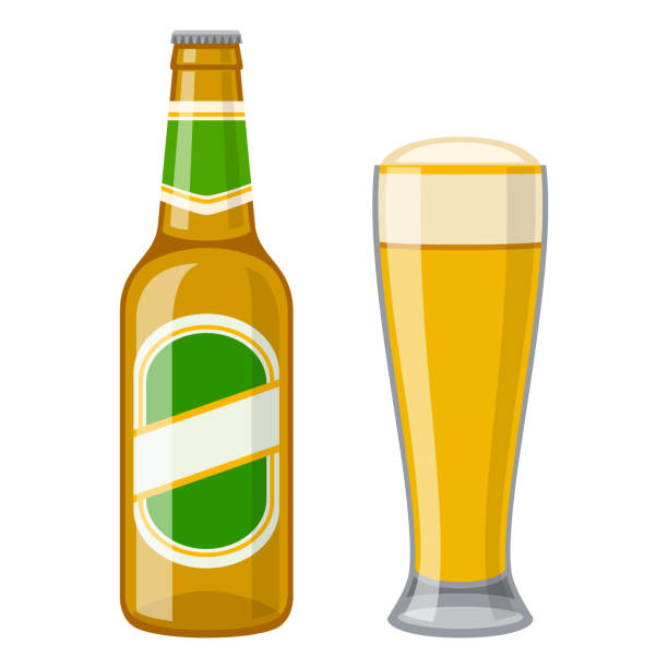 oil Illustrationen visar en flaska öl och ett ölglas beer crate stock illustrations
