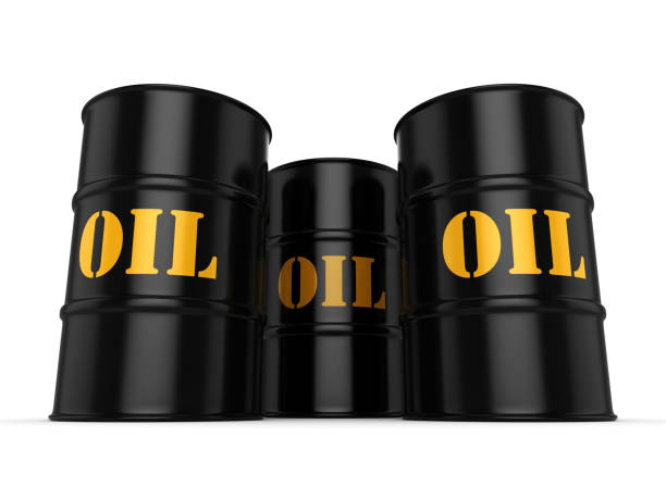istock 3D rendering Black oil barrels 1068869394