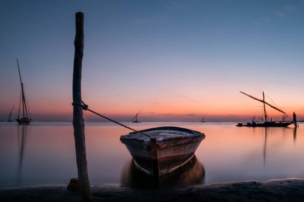 istock Attached anchored Sailboat in Burullus Lake 1068871560