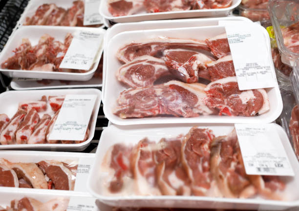 istock Showcase meat raw products in a supermarket 1068871872