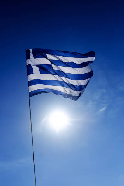 istock The Greek Flag  flapping in the wind 1068872264