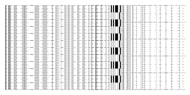Various ruler scales, size indicators, measurement charts Various ruler scales, size indicators, measurement charts, distance meters of centimeter and inch scale, big set of measure seamless design elements isolated on white, pattern brushes included metric ruler stock illustrations