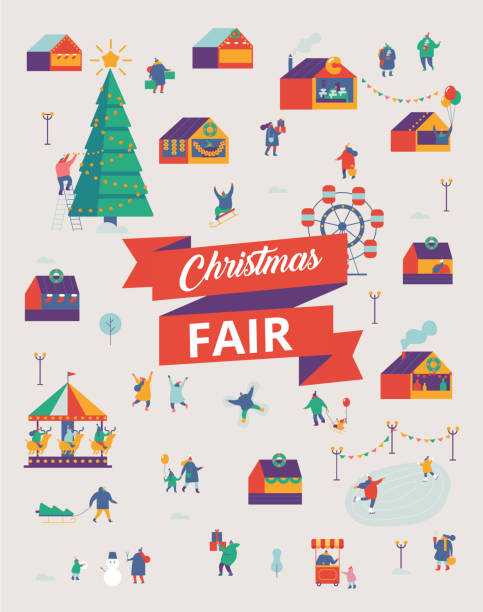 christmas fair vektor poster - weihnachtsmarkt stock-grafiken, -clipart, -cartoons und -symbole