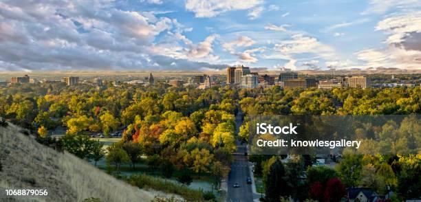 Autumn View Of The City Of Trees Boise Idaho With Cloudy Sky Stock Photo - Download Image Now