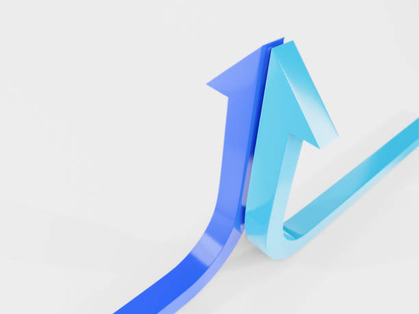 the growth curve ends with an blue arrow 3d illustration