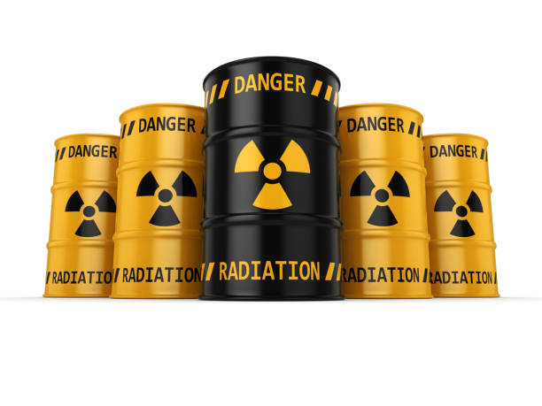 istock 3D rendering Yellow and black radioactive barrels 1068888198