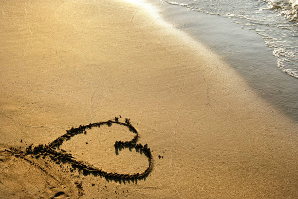 istock Conceptual image of heart shape drawing on sandy beach 1068888778