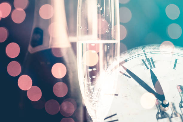 istock Winter background with New Year Champagne glasses 1068890716