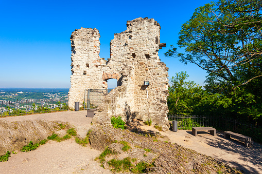 Burgruine Drachenfels is a ruined hill castle in Konigswinter on the Rhine river near Bonn in Germany