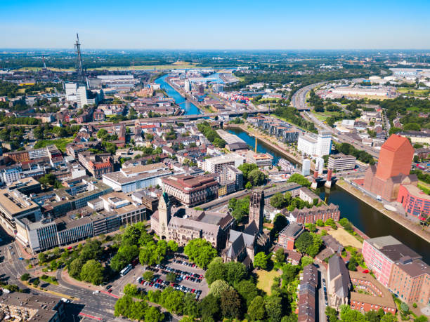Duisburg city skyline in Germany Duisburg city aerial panoramic view in Germany marienplatz photos stock pictures, royalty-free photos & images