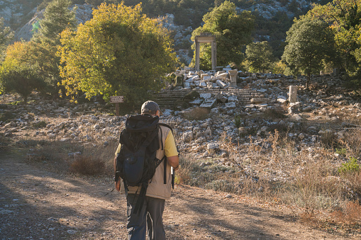 Senior Adult Traveller Man In Ruins Of Ancient City Of Termessos