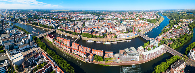 Bremen old town aerial panoramic view in Germany