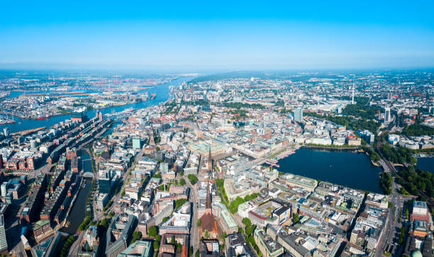Hamburg city centre aerial panoramic view in Germany