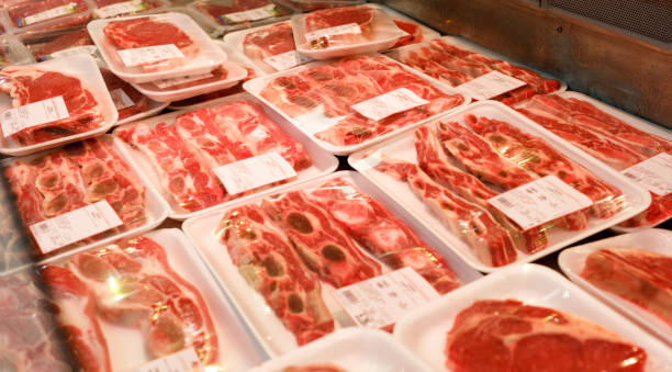 istock Showcase meat raw products in a supermarket 1068922698