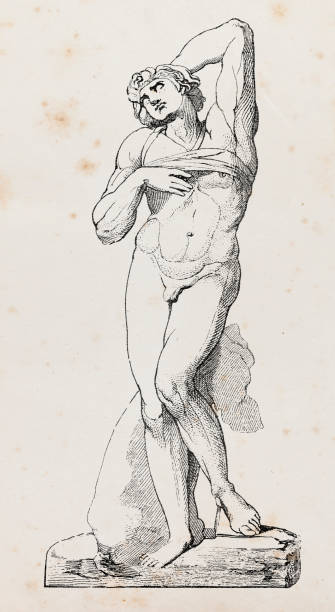 Statue from Michelangelo called Fettered Slave Statue from Michelangelo called Fettered Slave that is kept at the Louvre in Paris, France.
This marble sculpture is of a dying slave whose left wrist is strapped to his neck and there is a band around his chest
Original edition from my own archives
Source : Incongraphic Encyclopaedia of Science 1851 michelangelo stock illustrations