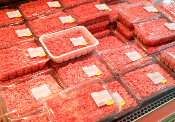 istock Showcase meat raw products in a supermarket 1068931278