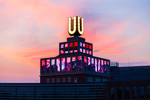 DORTMUND, GERMANY - JULY 04, 2018: U-Tower or Dortmunder U was brewery building, now center of arts and creativity Museum Ostwall in Dortmund, Germany