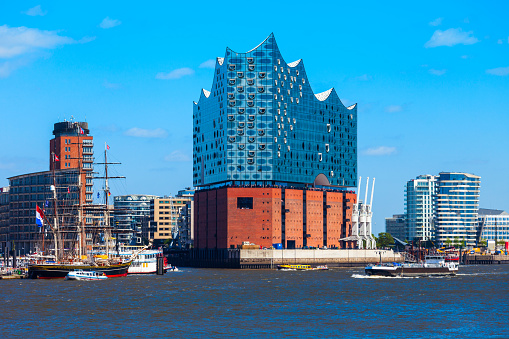 HAMBURG, GERMANY - JULY 07, 2018: Elbe Philharmonic or Elbphilharmonie is a concert hall in the HafenCity quarter of Hamburg in Germany