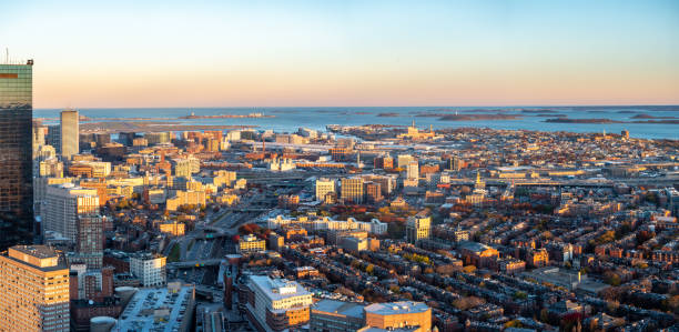 istock Wide Angle View of Downtown Boston At Sunset 1068935498