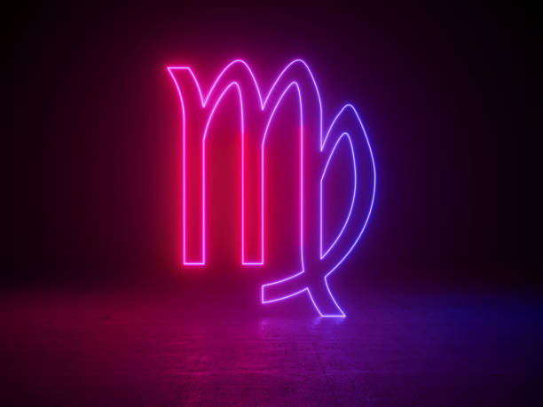 3d render,Astrological zodiac signs, astrology and horoscopes concept 3d render, glowing lines, neon lights, background