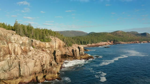 Flyover Acadia shore in Maine