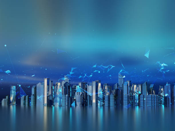 istock Panorama night futuristic city. The neon lighting. 1068939896