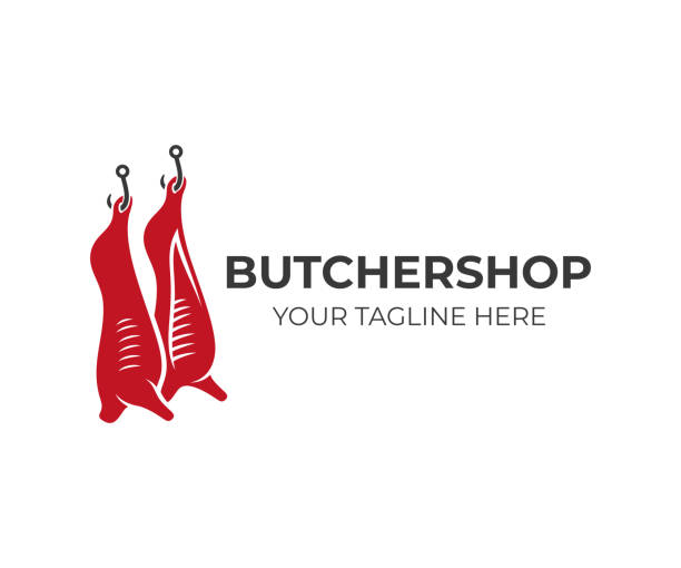 ilustraciones, imágenes clip art, dibujos animados e iconos de stock de cadáveres de animales y tienda de carnicero colgar en ganchos, diseño de icono. comida, alimento y carne, vector de ilustración y diseño - butcher butchers shop slaughterhouse hook