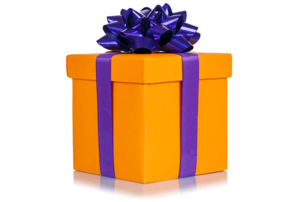 istock Gift present christmas birthday wedding wish orange box isolated on white 1068952802
